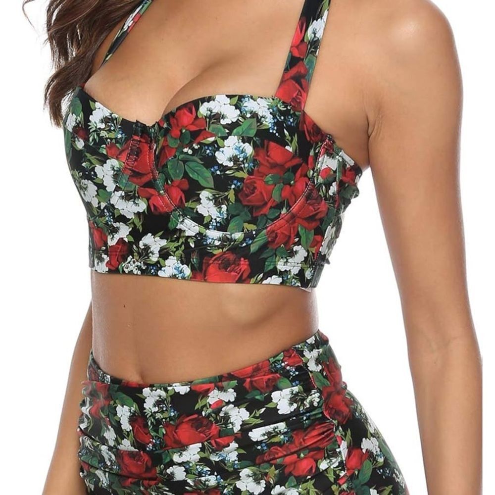 Halter Bathing Suit Bikini Top New Roses